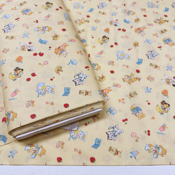 Tiny Animals in Yellow By Atsuko Matsuyama Cotton Fabric, Yuwa Fabrics 30's Collection