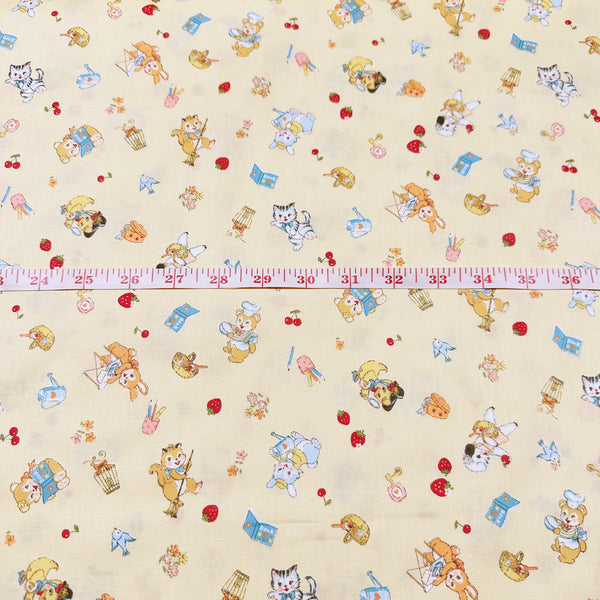 Tiny Animals in Yellow By Atsuko Matsuyama Cotton Fabric, Yuwa Fabrics 30's Collection