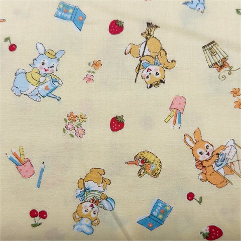 Tiny Animals in Yellow By Atsuko Matsuyama Cotton Fabric, Yuwa Fabrics 30's Collection