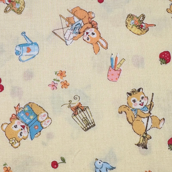 Tiny Animals yellow cotton-fabric-atsuko-matsuyama-yuwa-close up