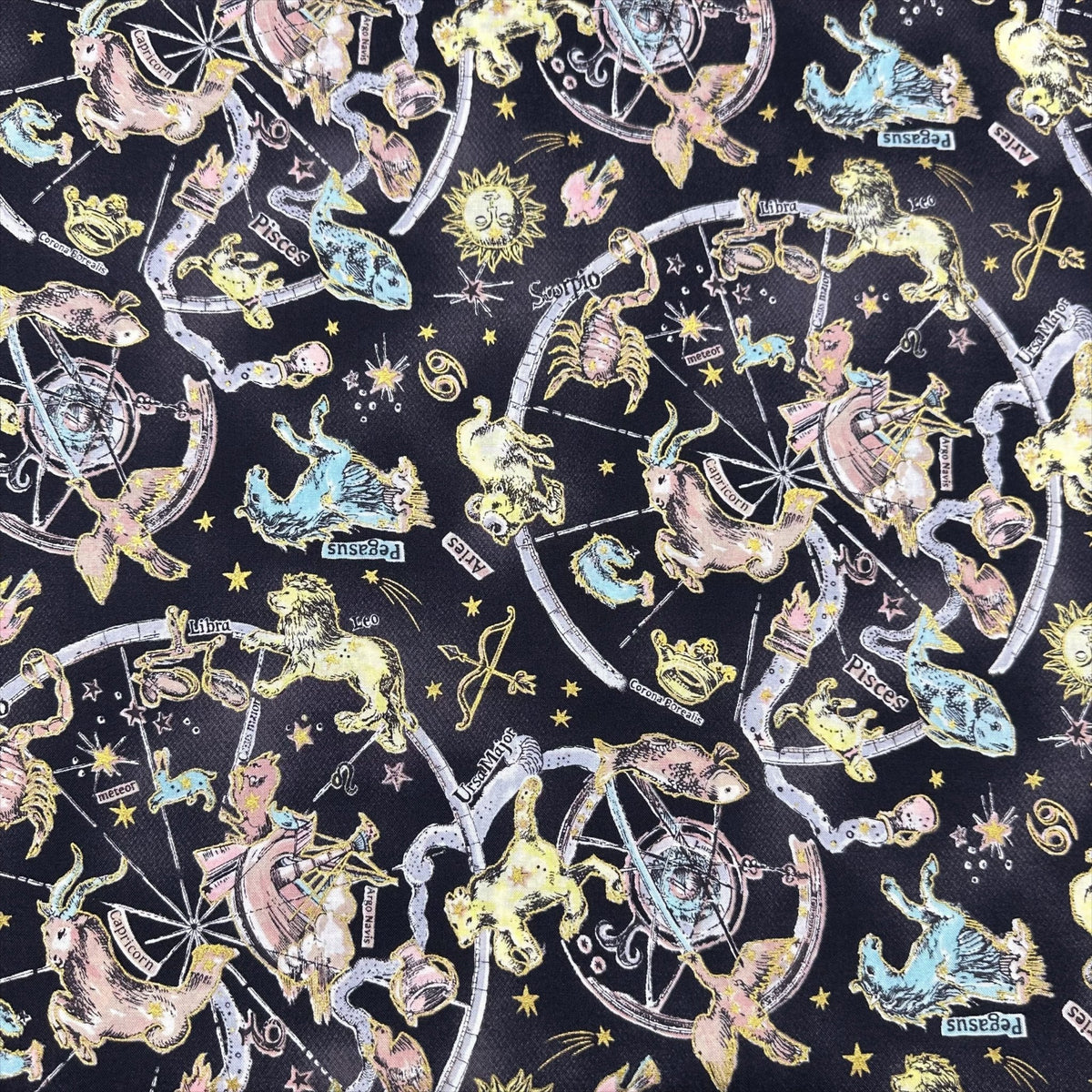 Twilight Moon Constellation Zodiac Cotton Fabric in Black, Un/No for C ...