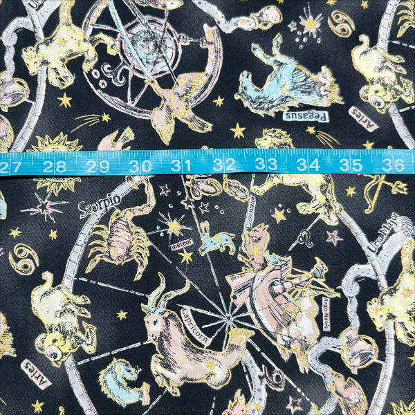 Twilight Moon Constellation Zodiac Cotton Fabric in Black,  Un/No for Cosmo Textiles