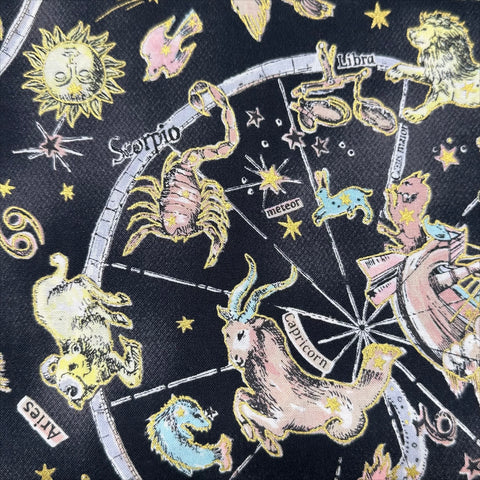 Twilight Moon Constellation Zodiac Cotton Fabric in Black,  Un/No for Cosmo Textiles