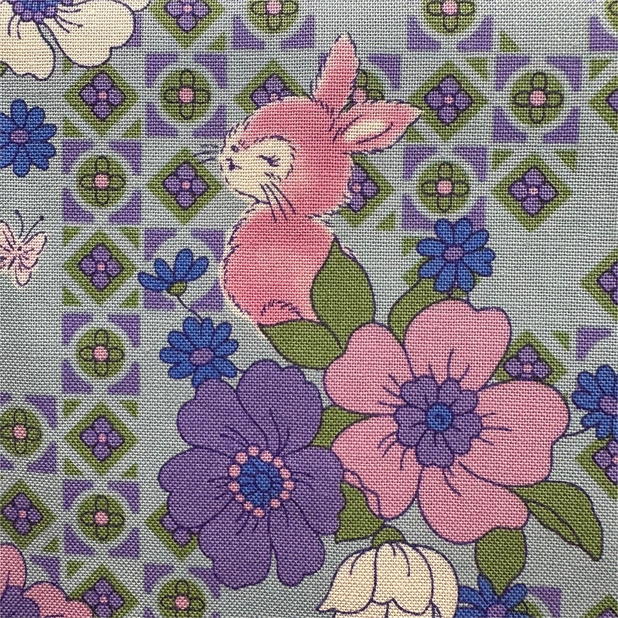 UN/NO Retro Bunny Floral Cotton Fabric, Imported from Japan