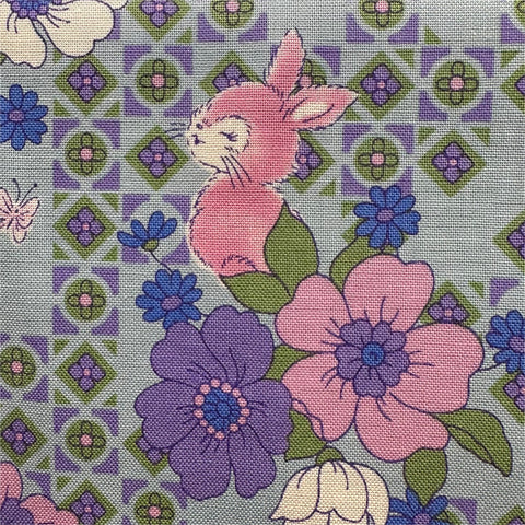 UN/NO Retro Bunny Floral Cotton Fabric, Imported from Japan