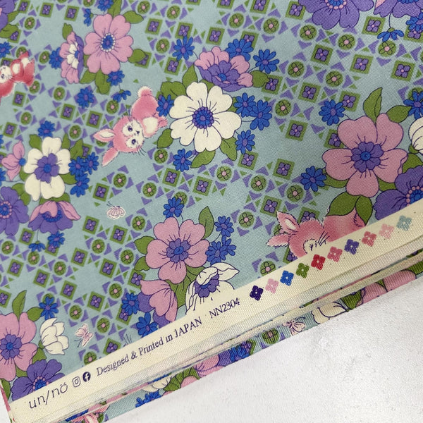 UN/NO Retro Bunny Floral Cotton Fabric, Imported from Japan