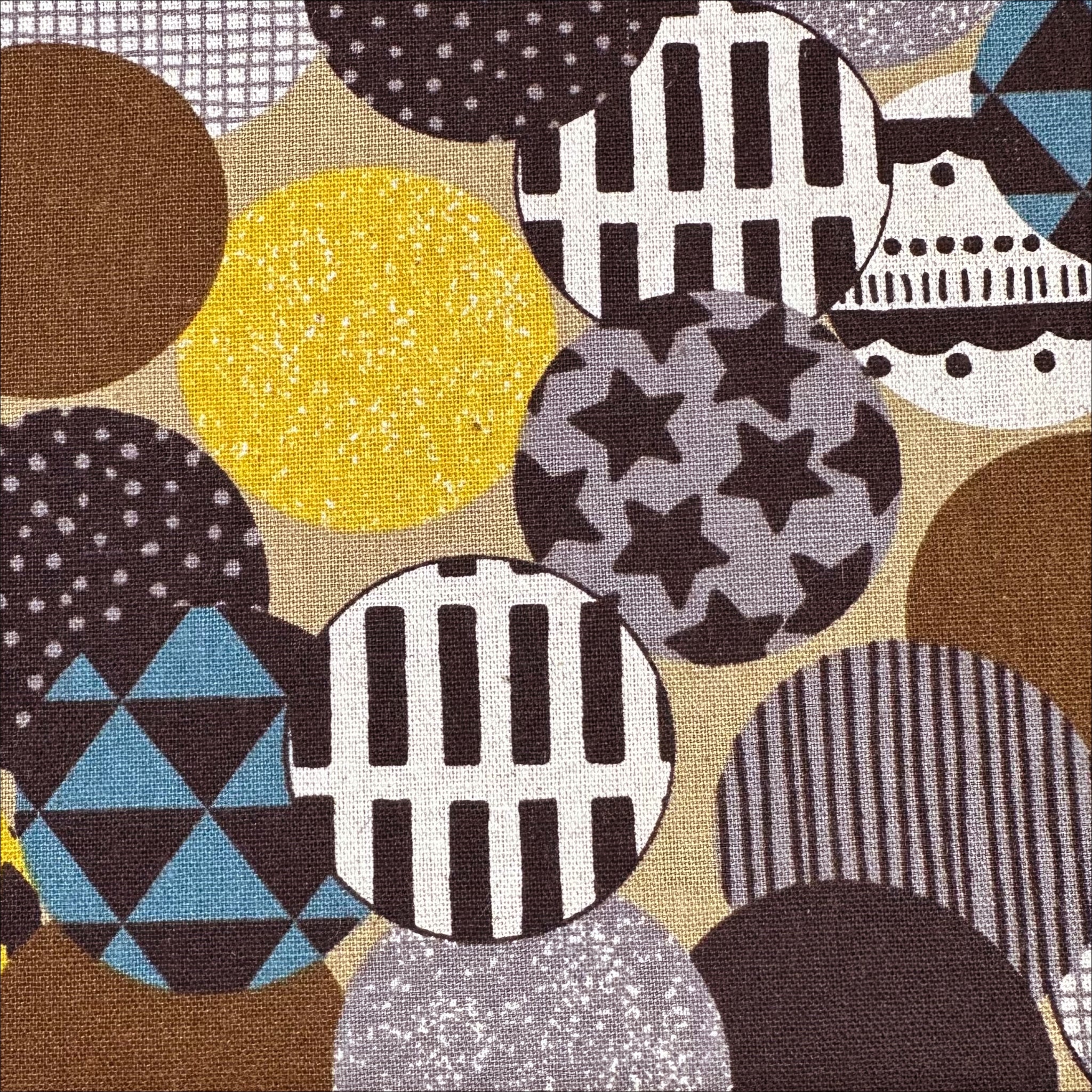 Vibrant Circles Print Canvas Fabric in Gold- Cotton Linen Blend, Imported From Japan