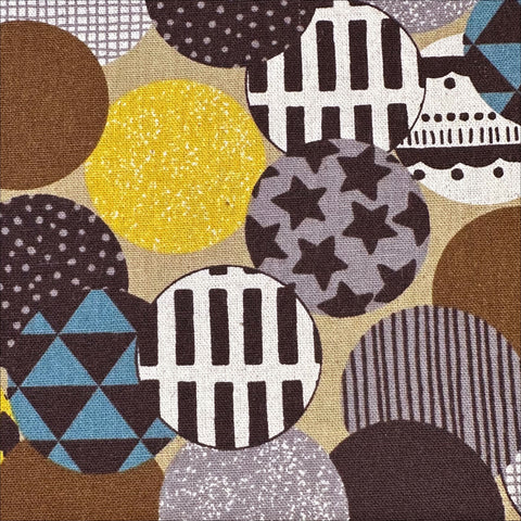 Vibrant Circles Print Canvas Fabric in Gold- Cotton Linen Blend, Imported From Japan