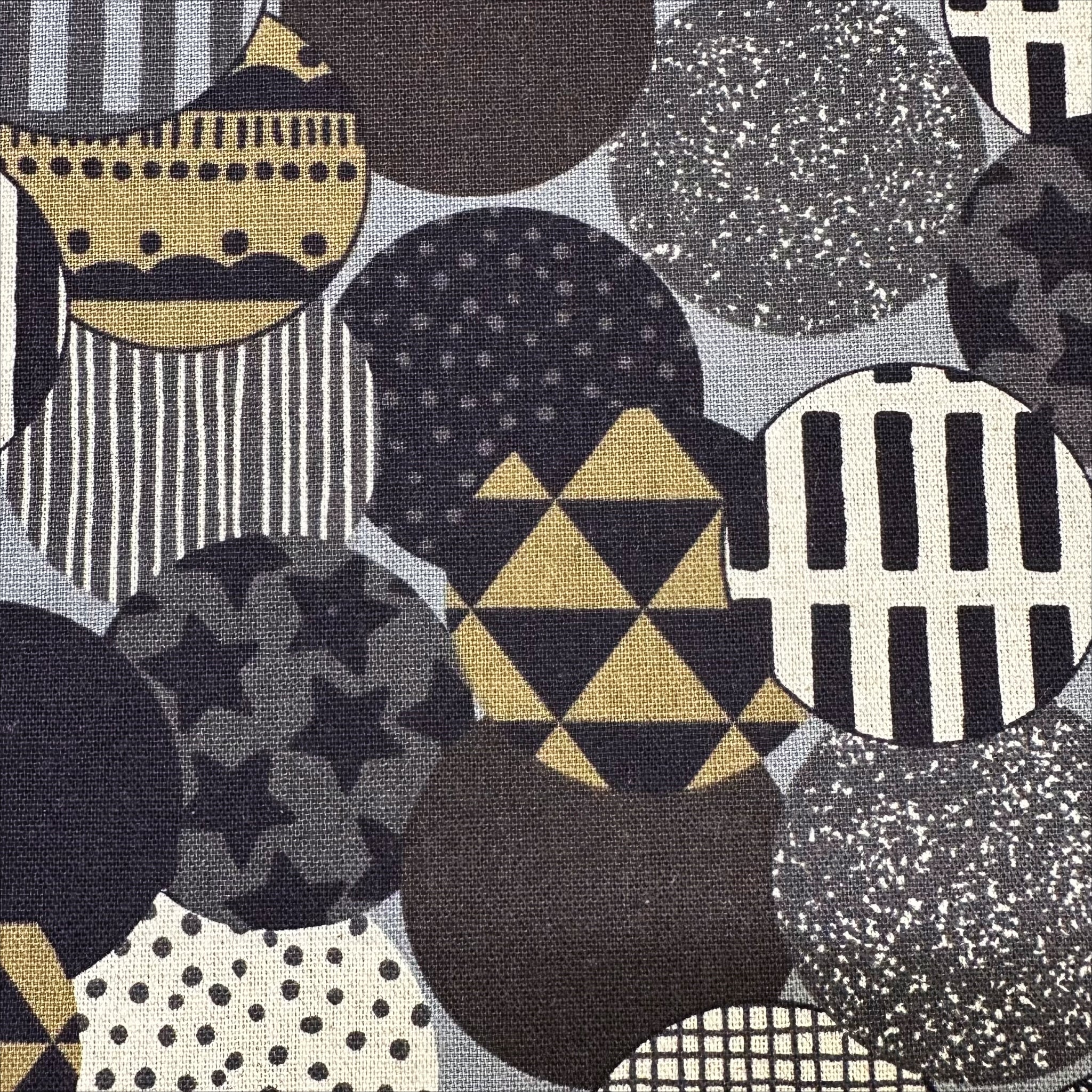 Vibrant Circles Print Canvas Fabric in Gray- Cotton Linen Blend, Imported From Japan