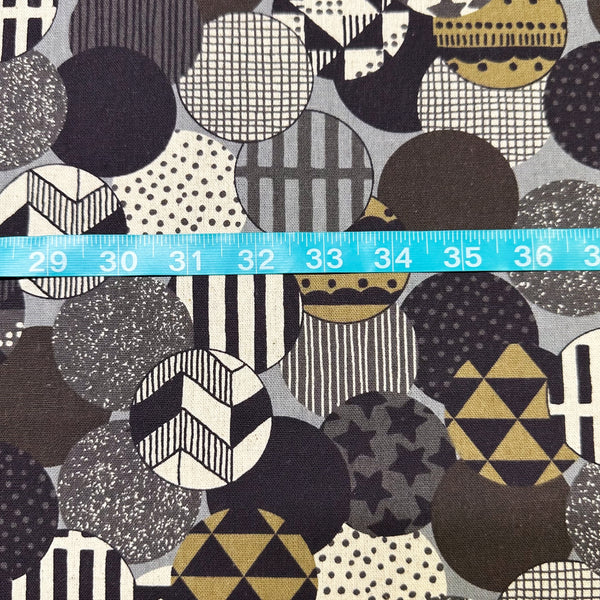 Vibrant Circles Print Canvas Fabric in Gray- Cotton Linen Blend, Imported From Japan