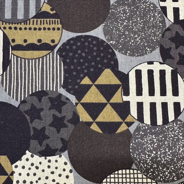 Vibrant Circles Print Canvas Fabric in Gray- Cotton Linen Blend, Imported From Japan
