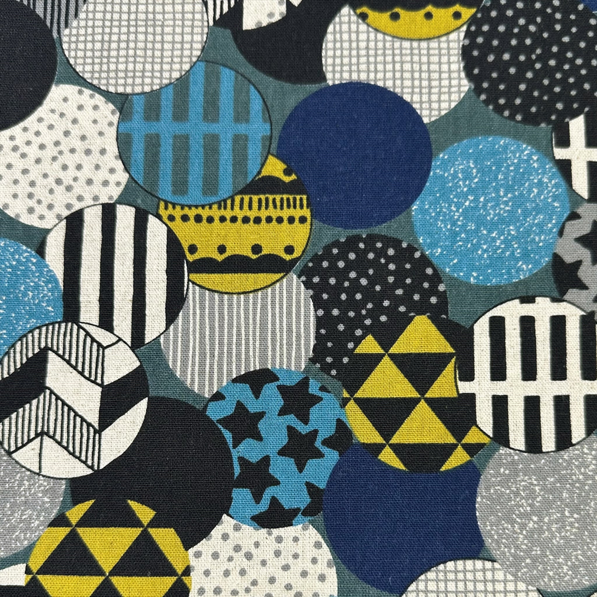 Vibrant Circles Print Canvas Fabric in Teal- Cotton Linen Blend, Imported From Japan