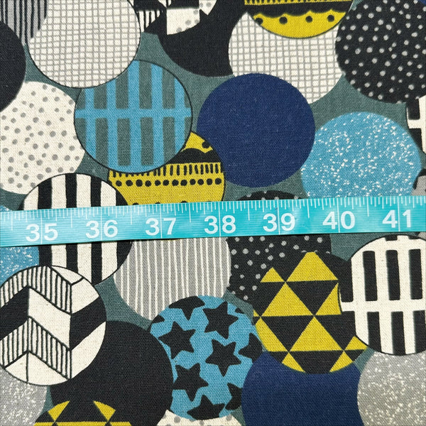 Vibrant Circles Print Canvas Fabric in Teal- Cotton Linen Blend, Imported From Japan