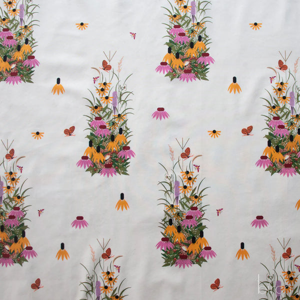 Wildflowers organic cotton poplin fabric by Charley Harper for Birch Fabrics featuring a mid-century minimal realism floral design with an airy feel.