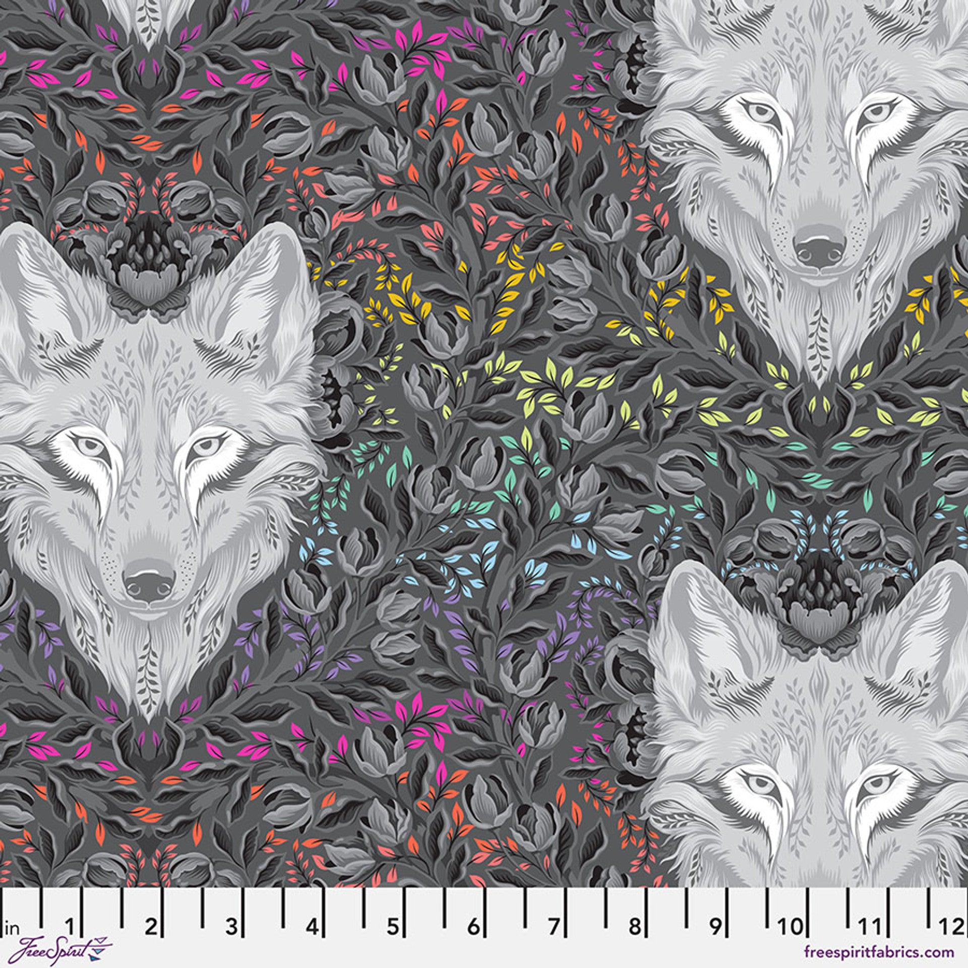 Wolf of Pink Street - Carbon || Graywork Tula Pink Cotton Fabric, Free Spirit PWTP256.CARBON