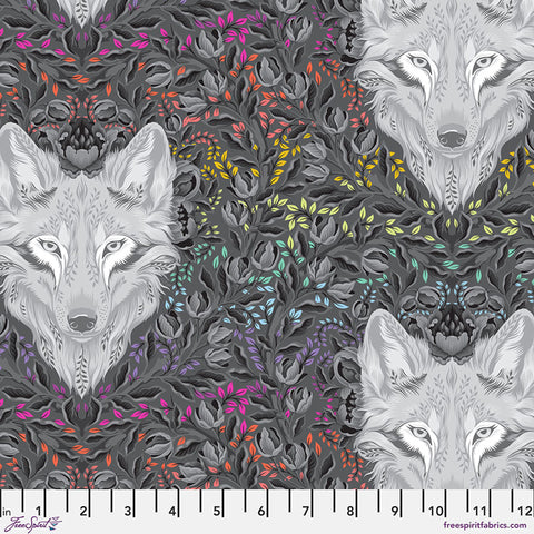 Wolf of Pink Street - Carbon || Graywork Tula Pink Cotton Fabric, Free Spirit PWTP256.CARBON