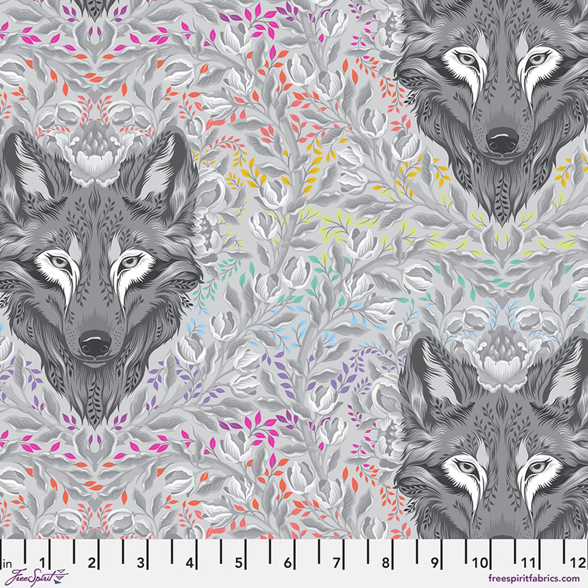 Wolf of Pink Street - Fog || Graywork Tula Pink Cotton Fabric, Free Spirit PWTP256.FOG