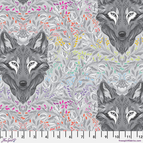 Wolf of Pink Street - Fog || Graywork Tula Pink Cotton Fabric, Free Spirit PWTP256.FOG