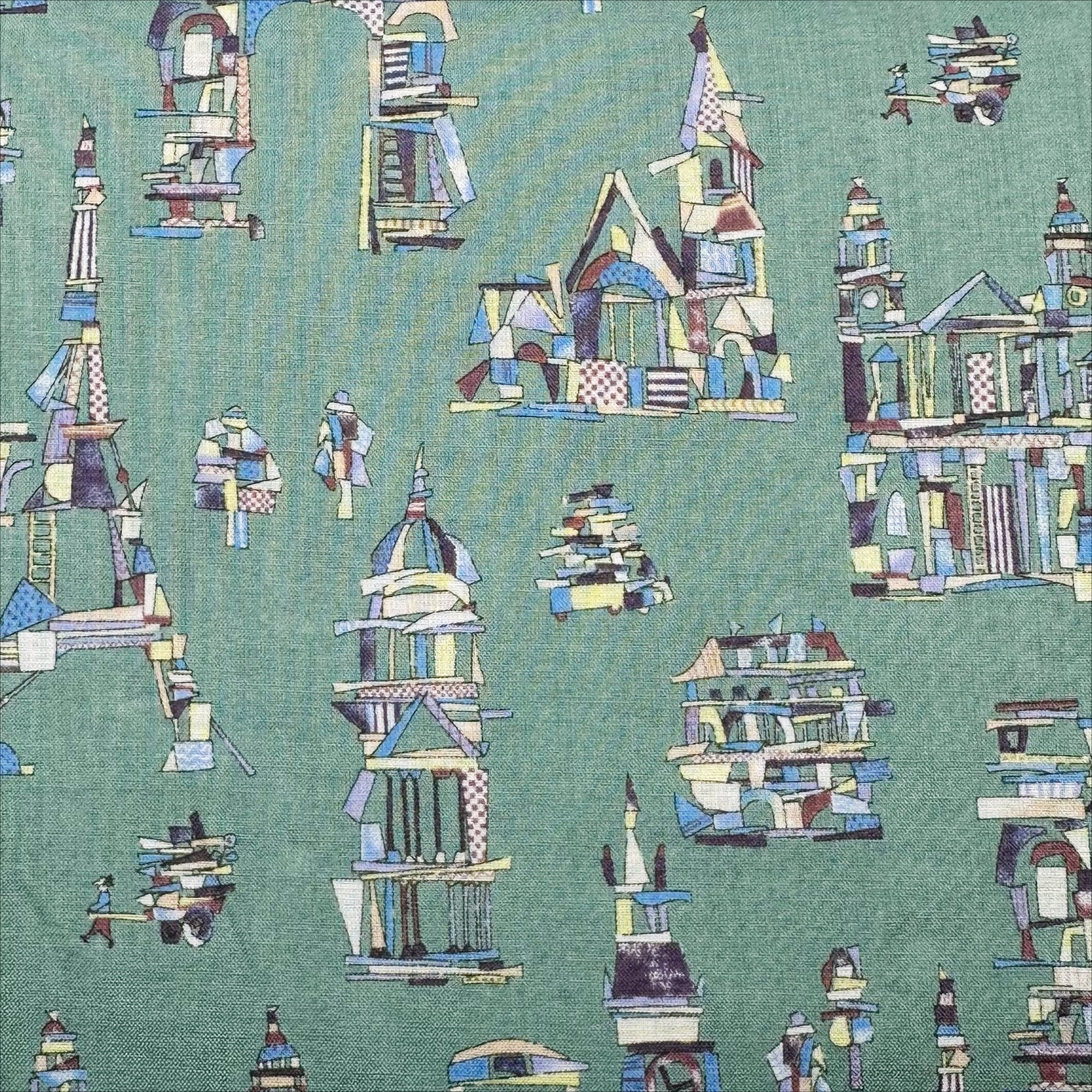 Wooden Building Blocks Cotton Lawn Fabric by Hokkoh, Green, Imported from Japan