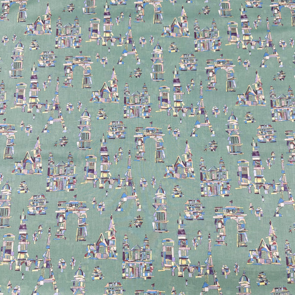 Wooden Building Blocks Cotton Lawn Fabric by Hokkoh, Green, Imported from Japan