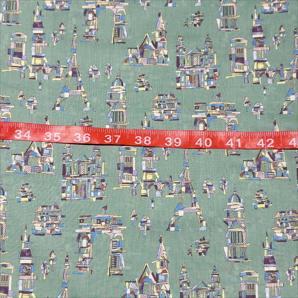 Wooden Building Blocks Cotton Lawn Fabric by Hokkoh, Green, Imported from Japan