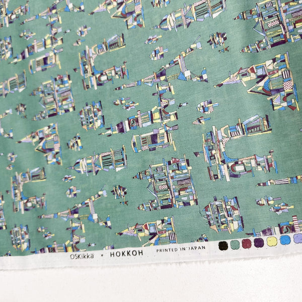Wooden Building Blocks Cotton Lawn Fabric by Hokkoh, Green, Imported from Japan