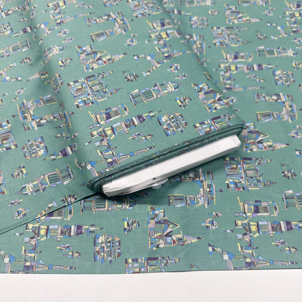 Wooden Building Blocks Cotton Lawn Fabric by Hokkoh, Green, Imported from Japan