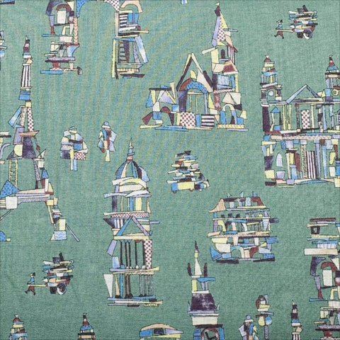 Wooden Building Blocks Cotton Lawn Fabric by Hokkoh, Green, Imported from Japan