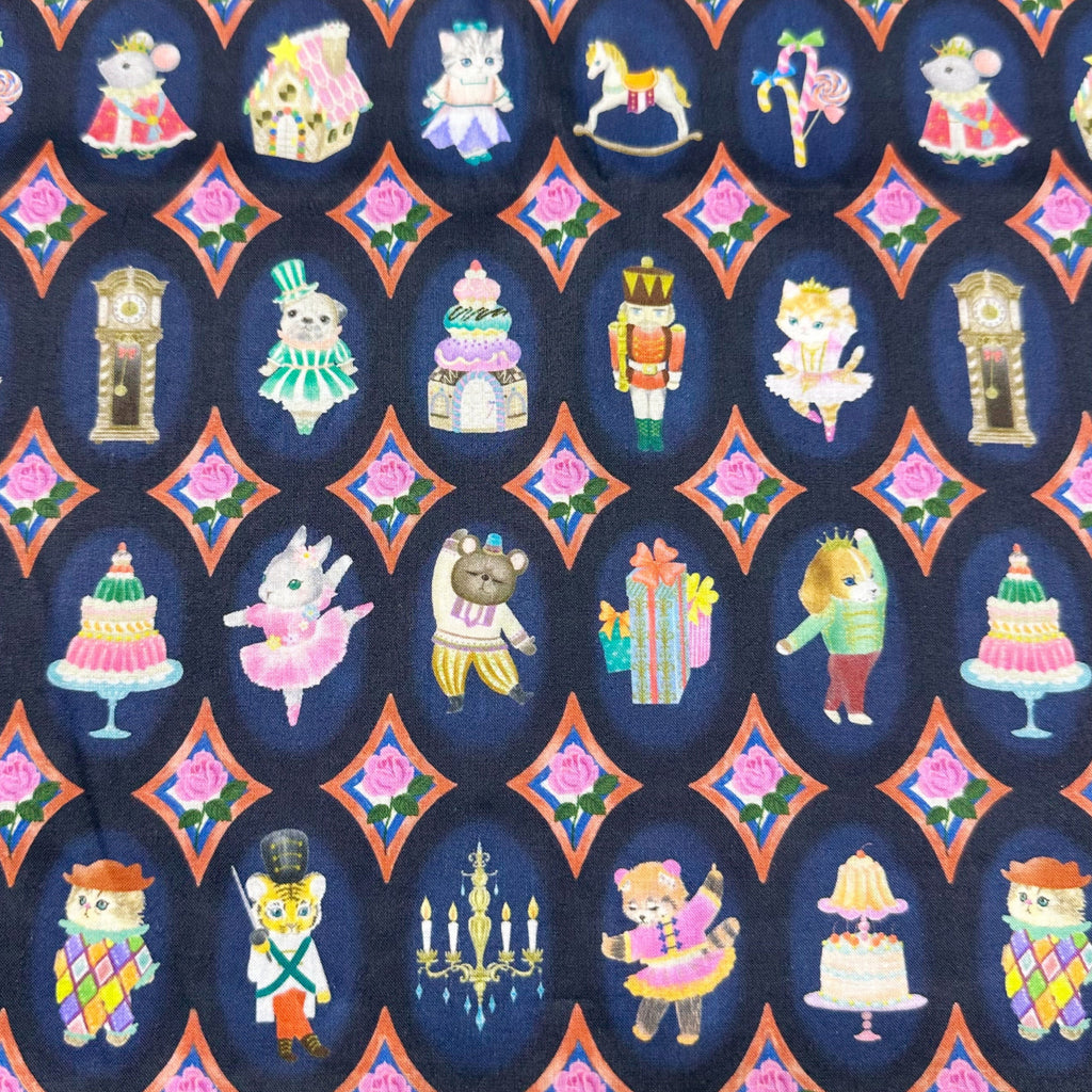 Yukiemon Whimsical Animals Dancing Cotton LAWN Fabric, Imported 