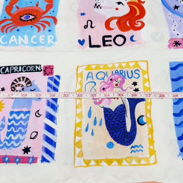 Zodiac Horoscope Sign Cards Cotton Fabric-White, Maison de Fabric, Imported from Japan