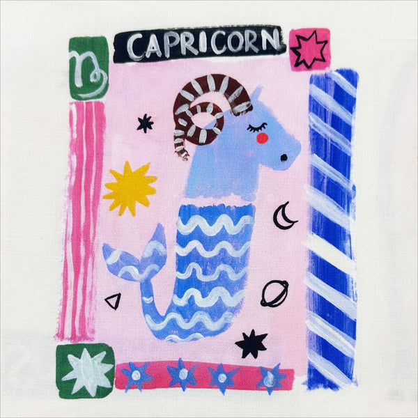 Zodiac Horoscope Sign Cards Cotton Fabric-White, Maison de Fabric, Imported from Japan