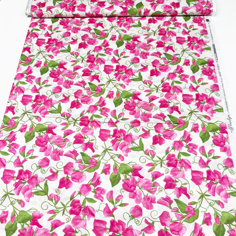 Penelope - Flowerhouse by Debbie Beaves Cotton Lawn Sweet Pea Floral Fabric, FLHDN-20872-15 Ivory Robert Kaufman