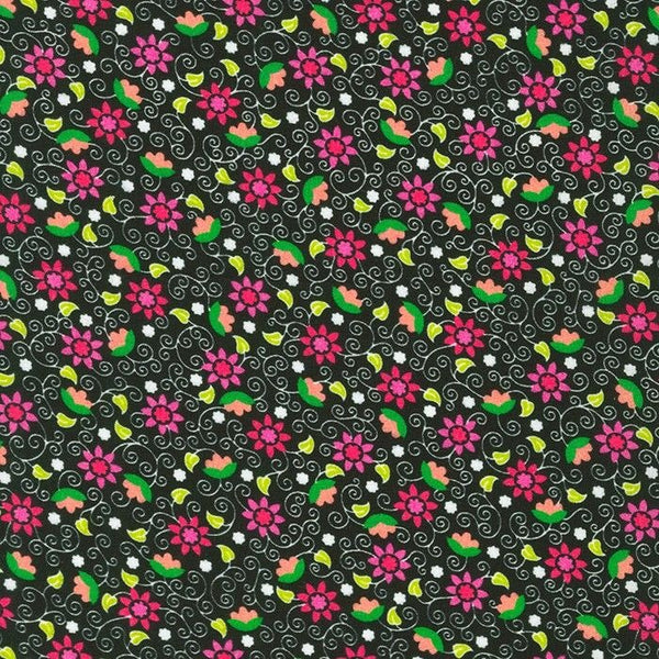 London Calling SRKN-21245-2 Black Floral Cotton Lawn Fabric Robert Kaufman