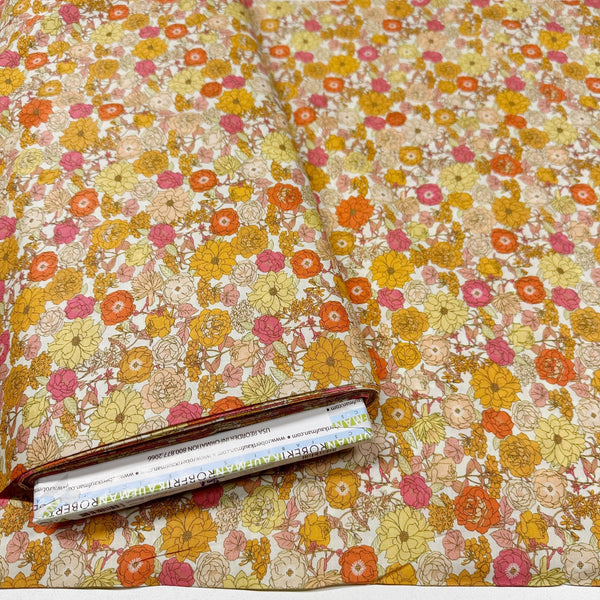 London Calling SRKD-19227-152 Creamsicle Floral Cotton Lawn Fabric Robert Kaufman