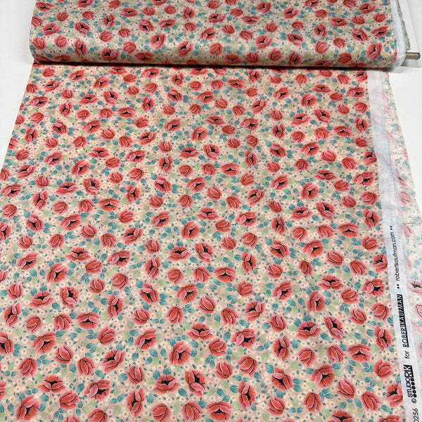 London Calling SRKD-20256-144 PEACH Floral Cotton Lawn Fabric Robert Kaufman