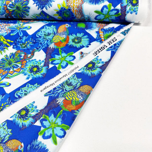 Marvelous Menagerie - Cornflower Florescence by Sam Wilde Cotton Fabric, Free Spirit Fabrics PWVE017.CORNFLOWER