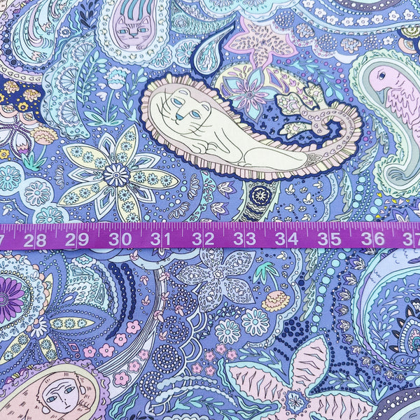 Scale of Animal Paisley cotton fabric in Periwinkle by Nora featuring animal motifs nestled within an intricate paisley design, imported from Japan
