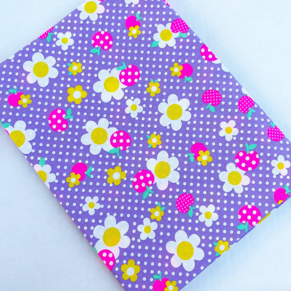 Apple Flower Remix cotton fabric by Antique Fabric Pinks in purple and neon pink