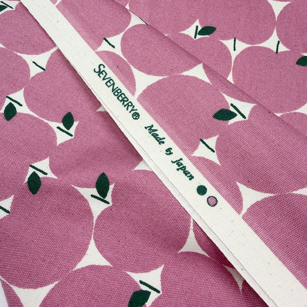 Selvage of Apples cotton oxford fabric by Sevenberry in mauve