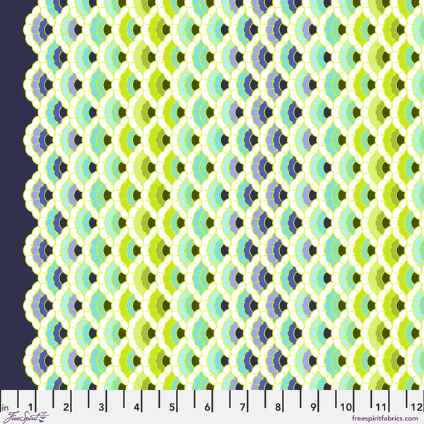 Scale of Aquatic Lace in Marine from the Floral Reef collection by Tula Pink – geometric scallop design