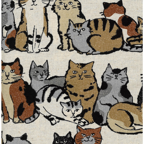 Close up oArt Cats cotton linen blend canvas fabric by Kokka, Japanese import featuring artistic cat illustrations