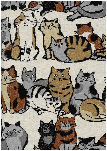 Art Cats cotton linen blend canvas fabric by Kokka, Japanese import featuring artistic cat illustrations
