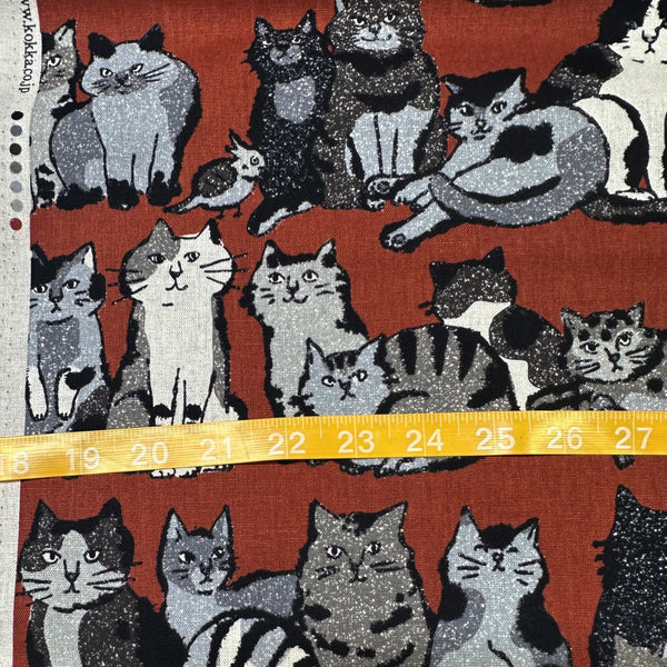 Scale of Art Cats cotton linen blend canvas fabric by Kokka, Japanese import featuring artistic cat illustrations