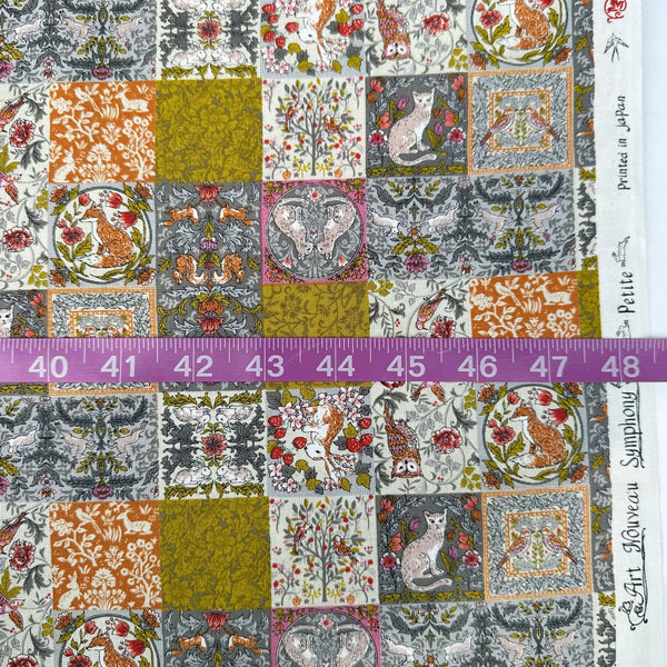 Scale of Art Nouveau Symphony Patchwork Animal cotton fabric in blue multi, imported from Japan
