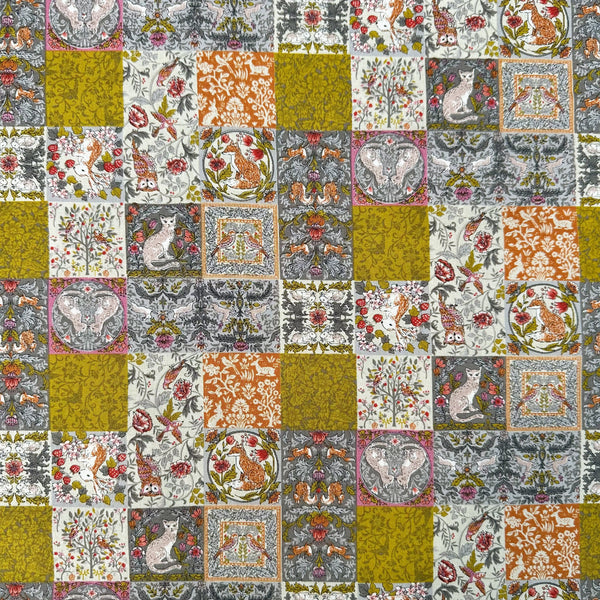 Art Nouveau Symphony Patchwork Animal cotton fabric in blue multi, imported from Japan