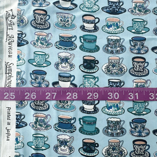 Scale of Art Nouveau Symphony Tea Cups cotton fabric in blue, imported from Japan
