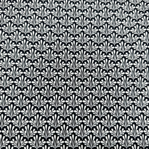 Jardin Noir Black White Scalloped Fans Cotton Fabric Robert Kaufman SRK-21063-190 Jet