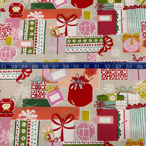 Alexander Henry Perfect Packages Stone Cotton Fabric Christmas Holiday Fabric