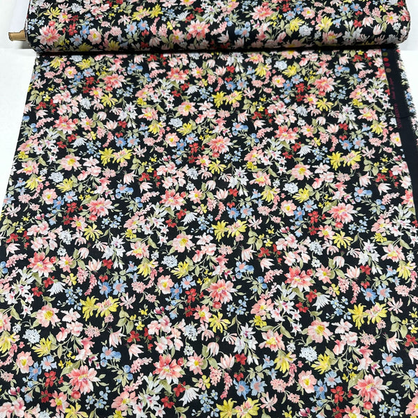 Sevenberry Petite Garden Lawn Floral Cotton Lawn Fabric,  Robert Kaufman SB-6117D3-5 BLACK