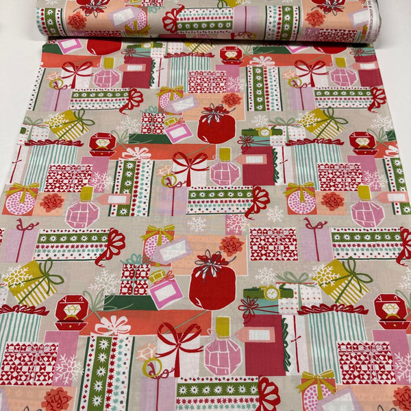 Alexander Henry Perfect Packages Stone Cotton Fabric Christmas Holiday Fabric